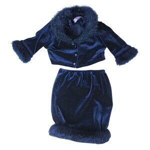 American Girl Twilight Holiday Outfit Blue Velour Skirt Faux Fur Jacket 2000